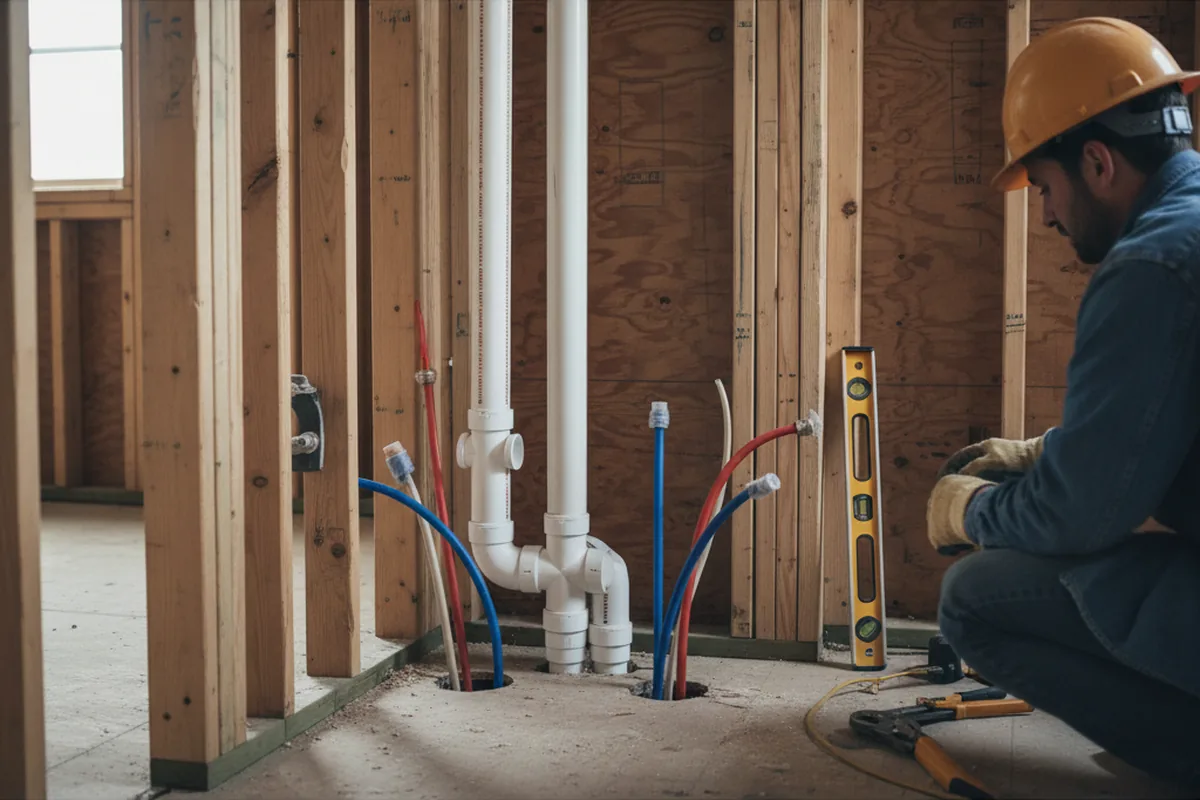 Drain and supply rough-in during Sump Pump Repair in Trappe